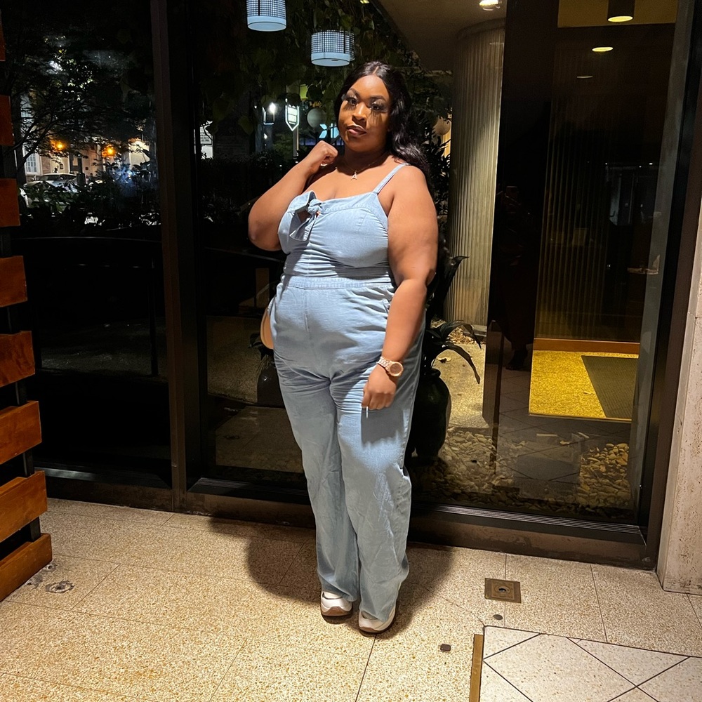 Denim Jumpsuit W/ Bow detail